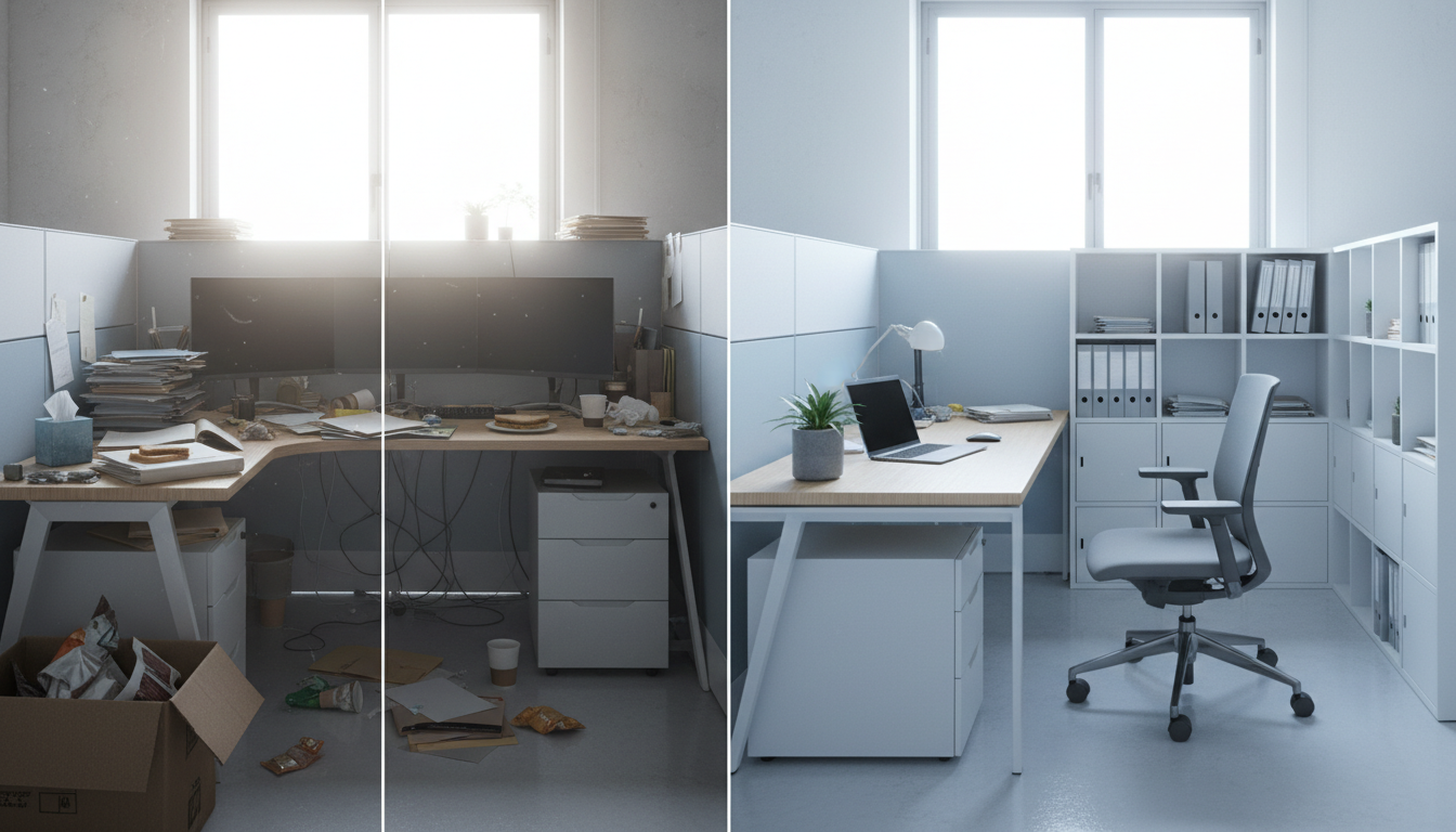 Before and after office cleaning